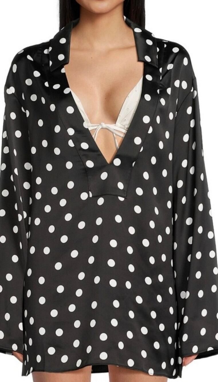 NWT WeWoreWhat Caftan Oversized Polka Dot Shirtdress Sz. S